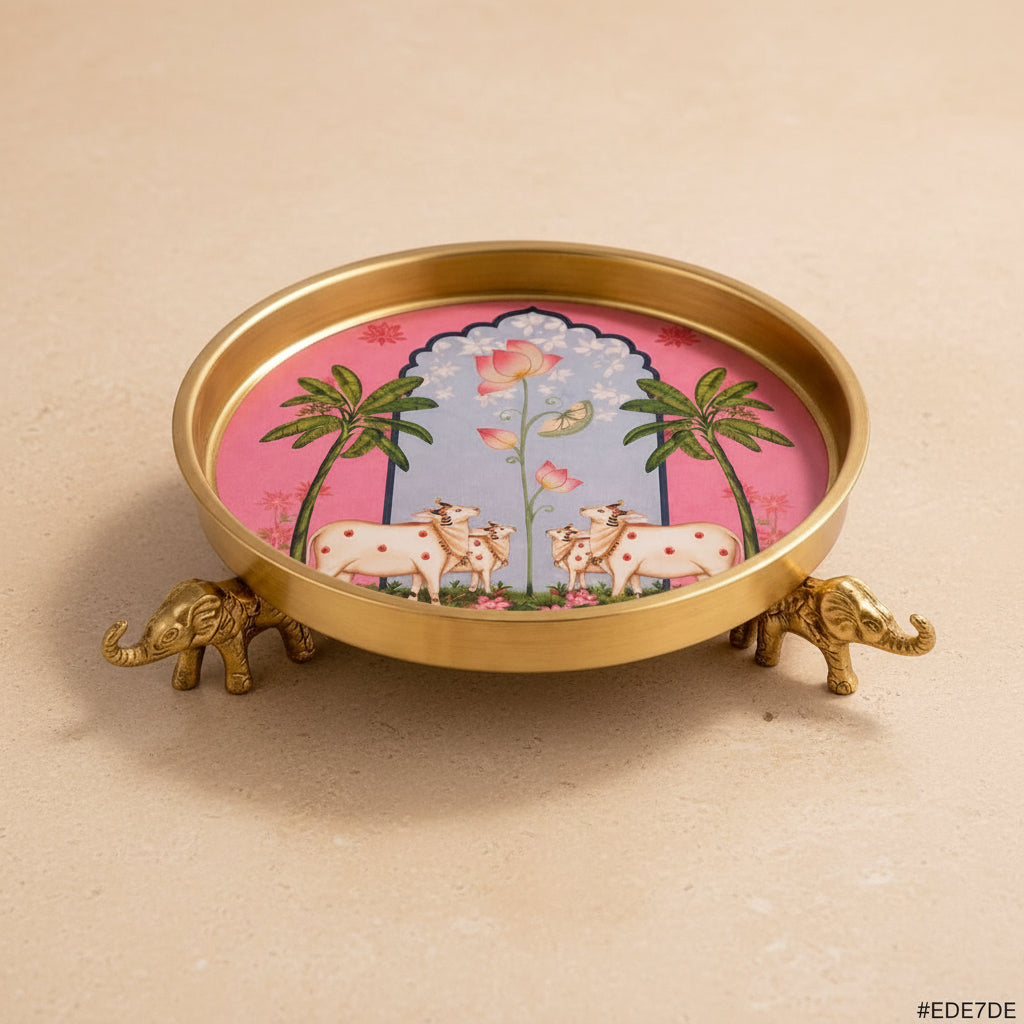 Kamadhenu Urli —  Pink Pichwai Festive Bowl