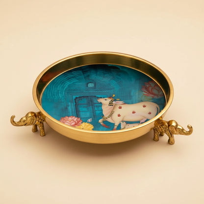 Kamadhenu Urli —  Teal Pichwai Festive Bowl