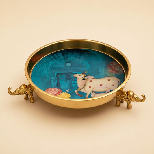 Kamadhenu Urli —  Teal Pichwai Festive Bowl