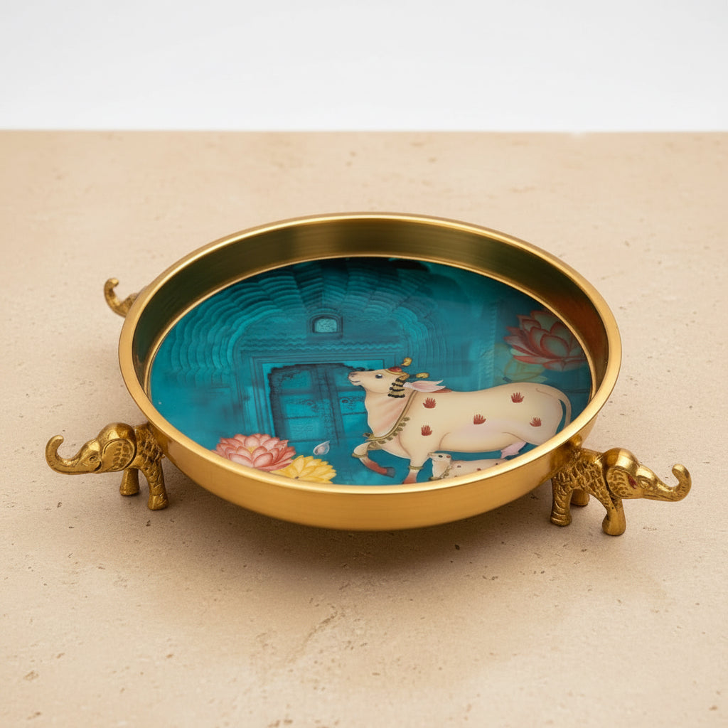 Kamadhenu Urli —  Teal Pichwai Festive Bowl
