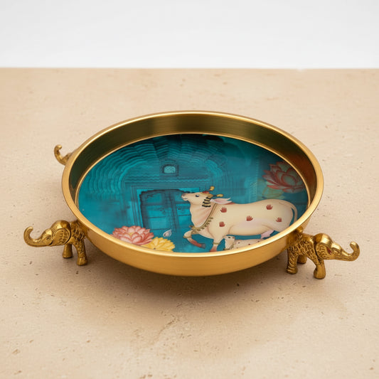 Kamadhenu Urli —  Teal Pichwai Festive Bowl
